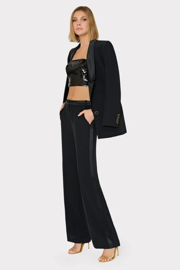 Pants-MILLY Soren Low-Rise Hammered Satin Pants Black
