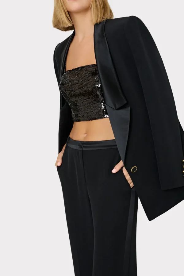 Pants-MILLY Soren Low-Rise Hammered Satin Pants Black