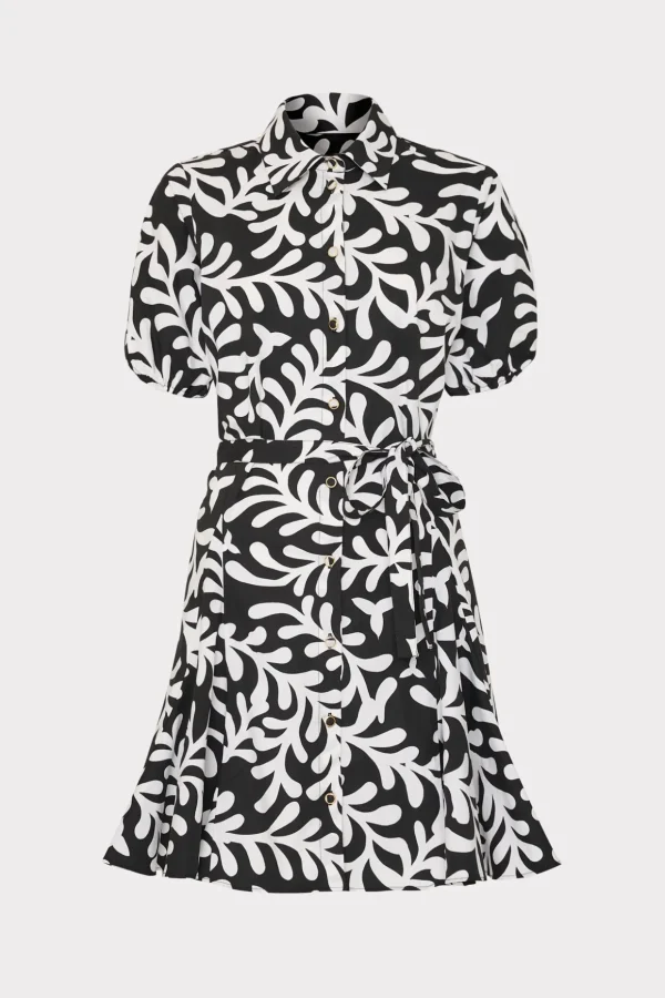 Mini Dresses-MILLY Spanish Vine Poplin Mini Dress Black/White