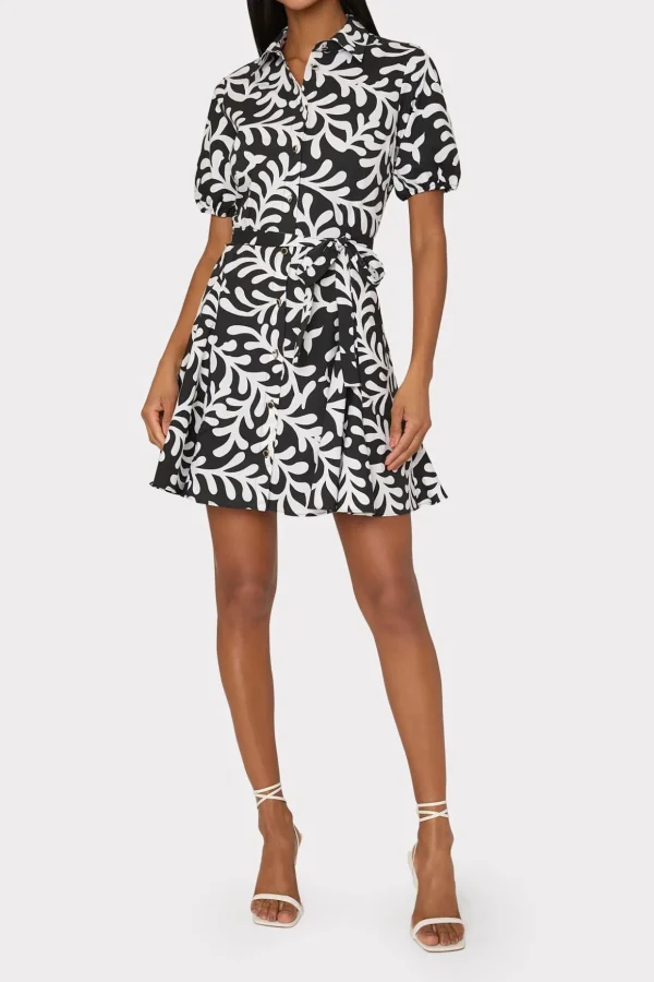 spanish_vine_poplin_mini__1-1.webp Day Dresses-MILLY Spanish Vine Poplin Mini Dress Black/White