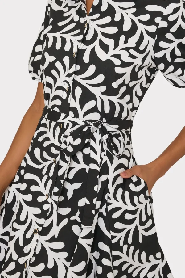 spanish_vine_poplin_mini__2-1.webp Day Dresses-MILLY Spanish Vine Poplin Mini Dress Black/White