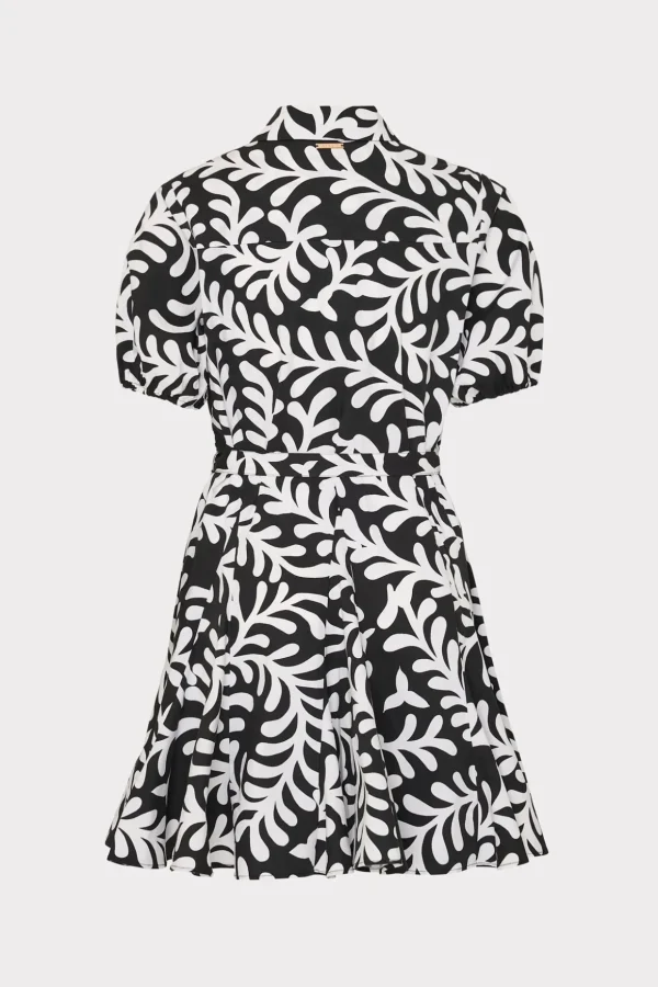 Mini Dresses-MILLY Spanish Vine Poplin Mini Dress Black/White