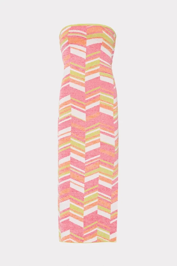 Cover-Ups-MILLY Strapless Multicolor Chevron Knit Dress Chartreuse Multi
