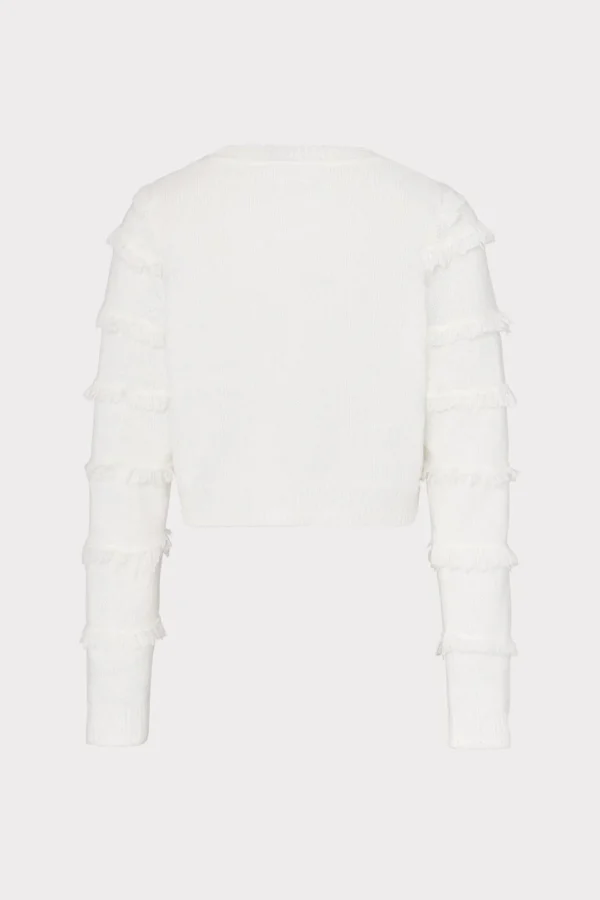 Sweaters & Knits-MILLY Striped Fringe Sweater Ecru
