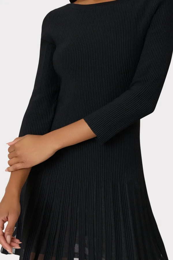 Knit Dresses-MILLY Tabitha Sheer Godet Mini Dress Black