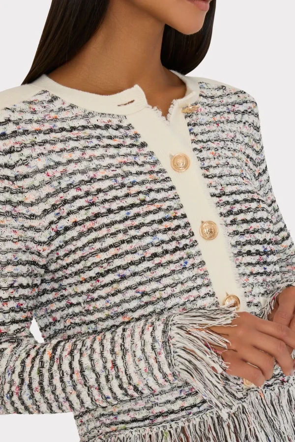 textured_fringe_cardigan__2-3.webp Matching Sets-MILLY Textured Fringe Cardigan Jacket Ecru Multi