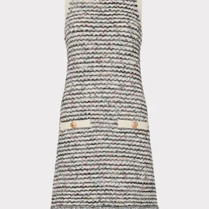 Mini Dresses-MILLY Textured Fringe Knit Mini Dress Ecru Multi