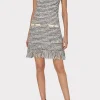 Day Dresses-MILLY Textured Fringe Knit Mini Dress Ecru Multi