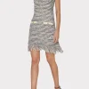 Cocktail Dresses-MILLY Textured Fringe Knit Mini Dress Ecru Multi