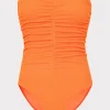 Jumpsuits & Rompers-MILLY Textured Ruched One Piece Neon Orange