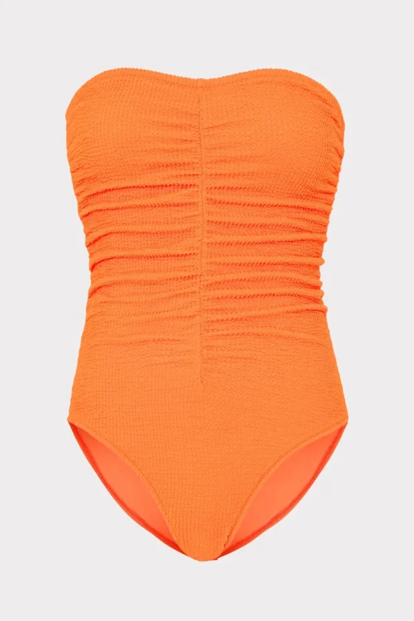 Jumpsuits & Rompers-MILLY Textured Ruched One Piece Neon Orange