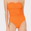 Jumpsuits & Rompers-MILLY Textured Ruched One Piece Neon Orange