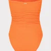 Jumpsuits & Rompers-MILLY Textured Ruched One Piece Neon Orange
