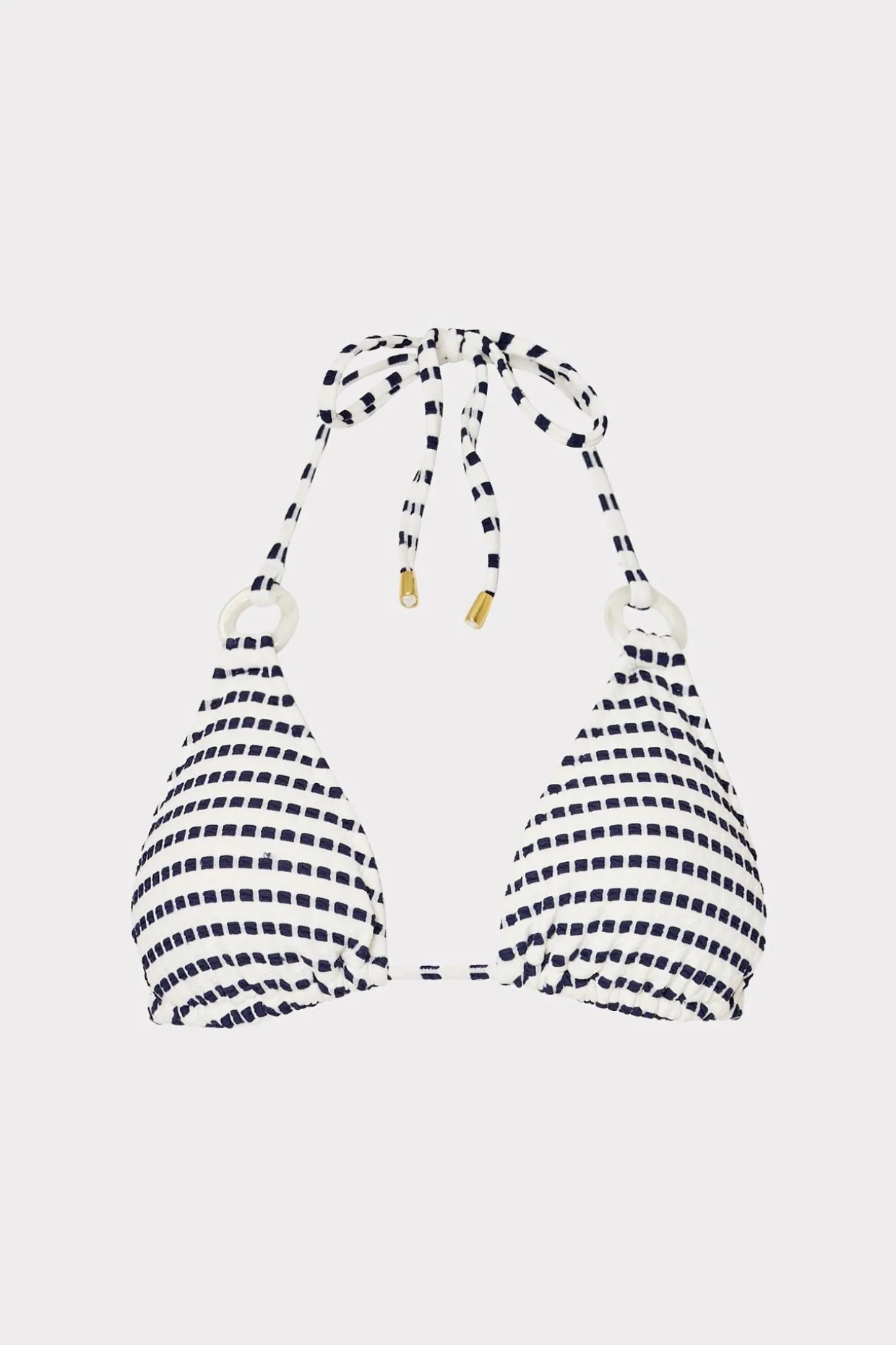 Jumpsuits & Rompers-MILLY Textured Stripe Ring Triangle Bikini Top Navy