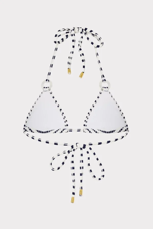 Bikinis-MILLY Textured Stripe Ring Triangle Bikini Top Navy