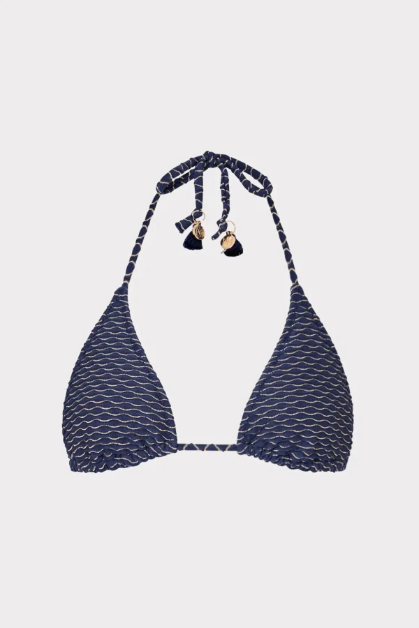 Jumpsuits & Rompers-MILLY Textured Waves Triangle Bikini Top Navy