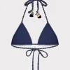 Jumpsuits & Rompers-MILLY Textured Waves Triangle Bikini Top Navy