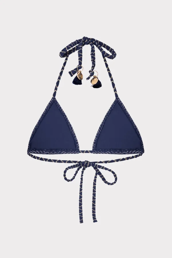 Jumpsuits & Rompers-MILLY Textured Waves Triangle Bikini Top Navy