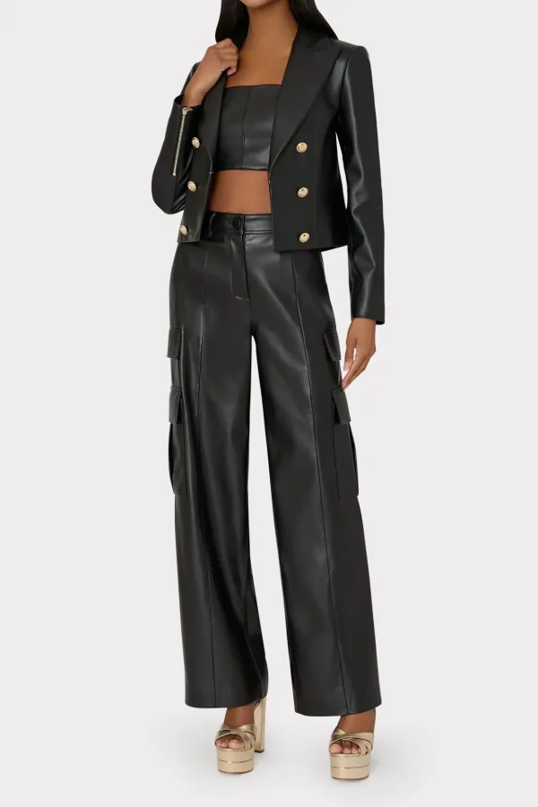 Matching Sets-MILLY Thompson Vegan Leather Blazer Black