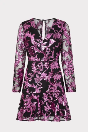Pink Dresses-MILLY Tove Tassel Paisley Sequins Dress Pink Multi
