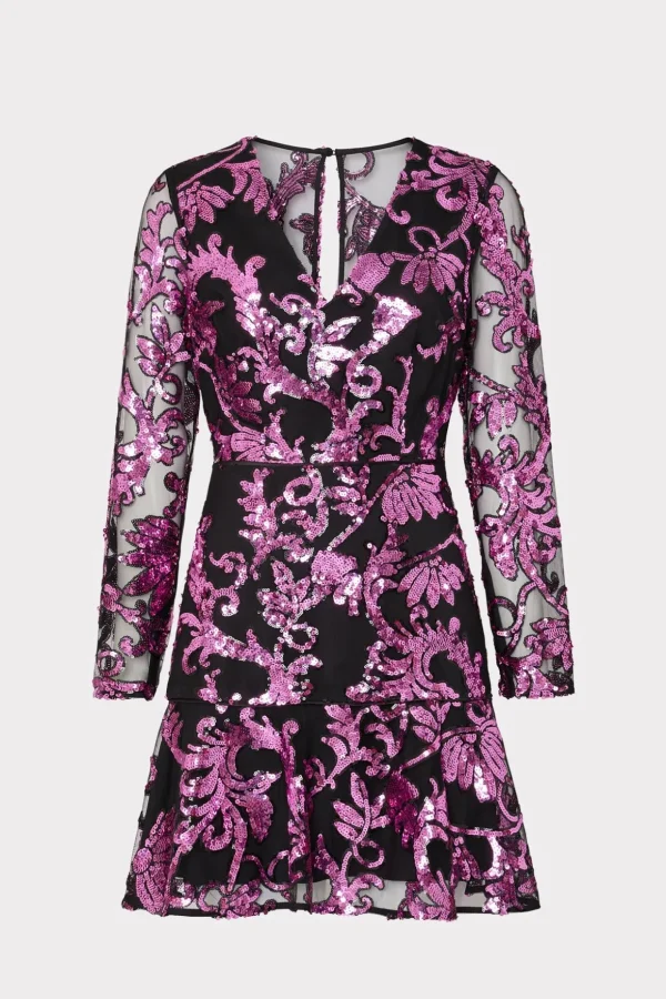 Pink Dresses-MILLY Tove Tassel Paisley Sequins Dress Pink Multi
