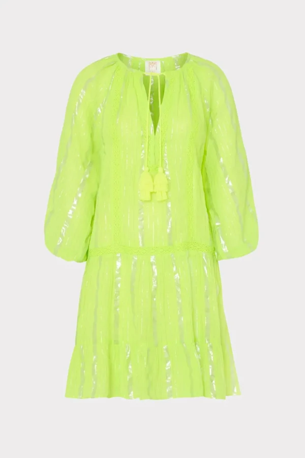Cover-Ups-MILLY Valentine Lurex Stripe Coverup Dress Neon Yellow