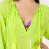 Cover-Ups-MILLY Valentine Lurex Stripe Coverup Dress Neon Yellow