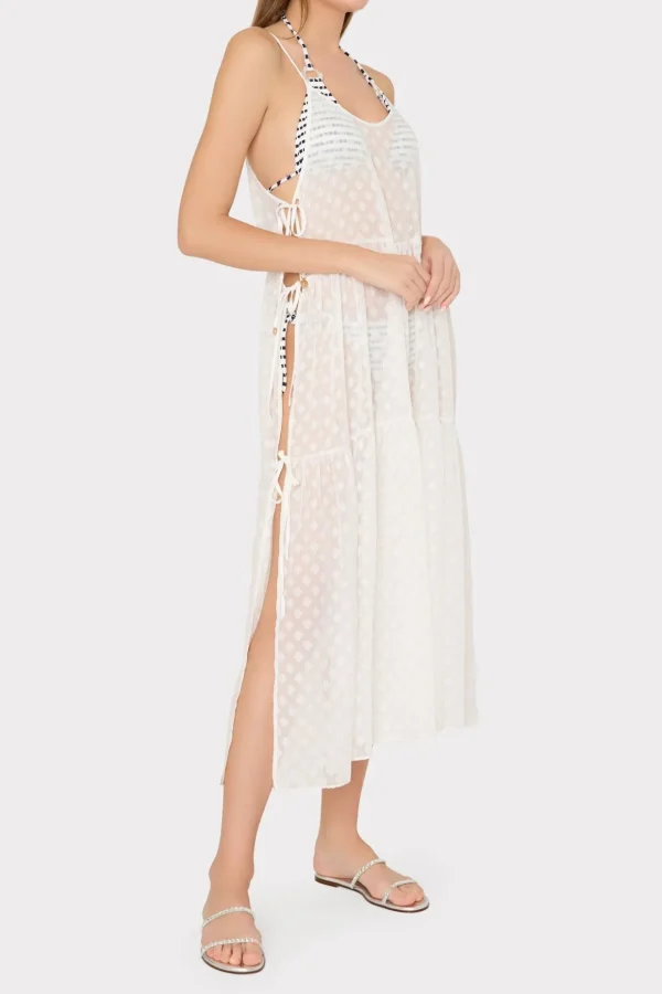 Jumpsuits & Rompers-MILLY Valeria Diamond Jacquard Coverup Dress White/Gold