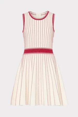Knit Dresses-MILLY Vertical Texture Fit And Flare Dress Ecru/Red
