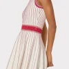 Mini Dresses-MILLY Vertical Texture Fit And Flare Dress Ecru/Red