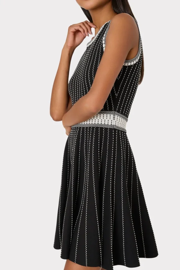 vertical_texture_fit_and__2-7.webp Knit Dresses-MILLY Vertical Texture Fit And Flare Dress Black/Ecru