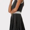Cocktail Dresses-MILLY Vertical Texture Fit And Flare Dress Black/Ecru