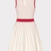 Cocktail Dresses-MILLY Vertical Texture Fit And Flare Dress Ecru/Red