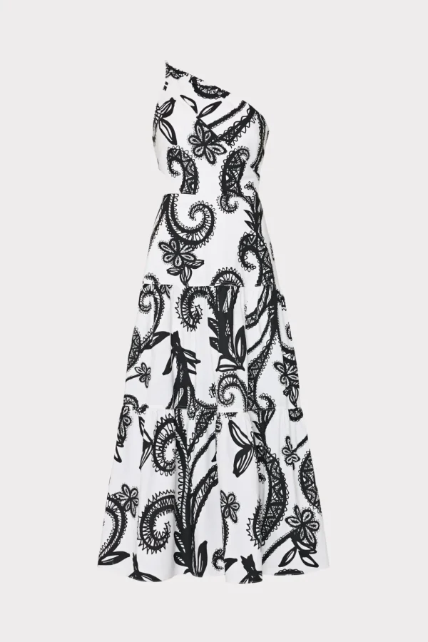 Guest Of Dresses-MILLY Vintage Vine Poplin Dress Black/White