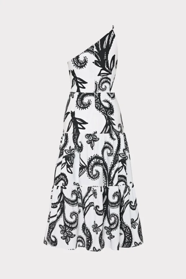 Guest Of Dresses-MILLY Vintage Vine Poplin Dress Black/White
