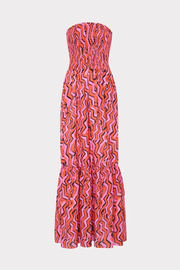 Jumpsuits & Rompers-MILLY Viona Painted Chevron Cotton Voile Dress Coral Multi