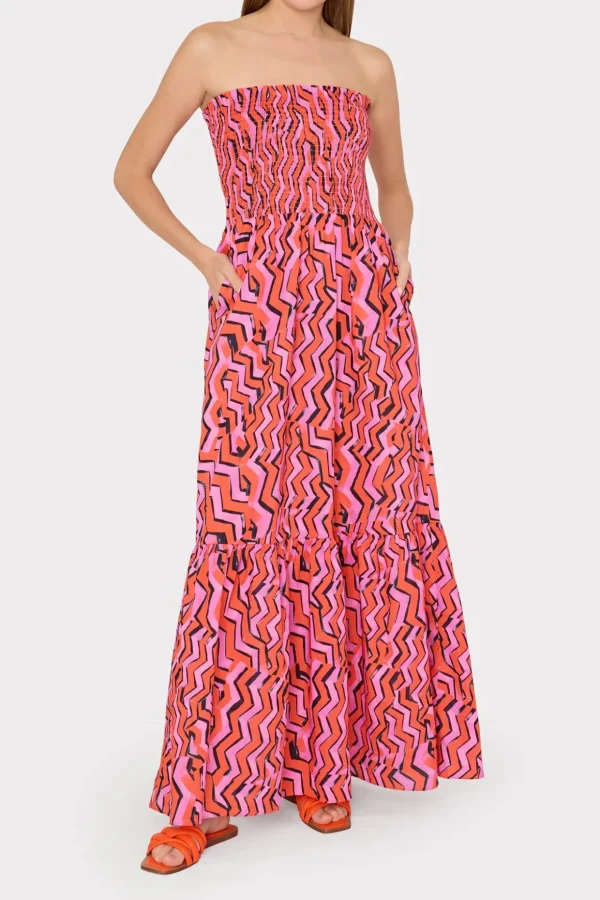 Jumpsuits & Rompers-MILLY Viona Painted Chevron Cotton Voile Dress Coral Multi