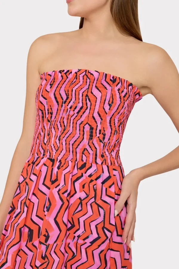 Jumpsuits & Rompers-MILLY Viona Painted Chevron Cotton Voile Dress Coral Multi