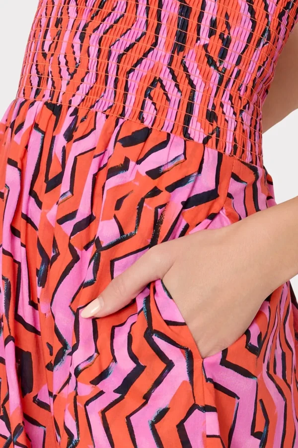Jumpsuits & Rompers-MILLY Viona Painted Chevron Cotton Voile Dress Coral Multi