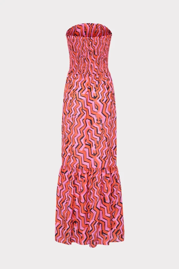 Jumpsuits & Rompers-MILLY Viona Painted Chevron Cotton Voile Dress Coral Multi