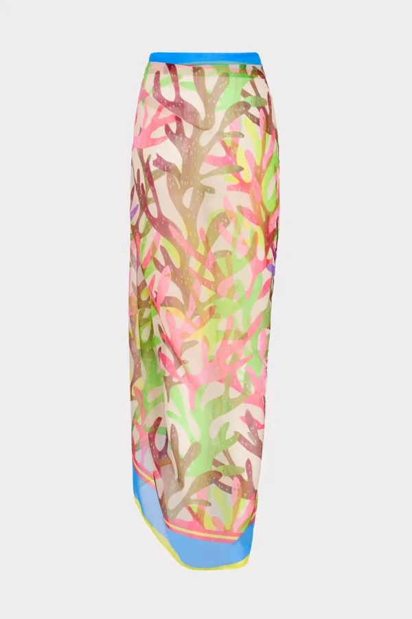 watercolor_caribbean_cora_3.webp Cover-Ups-MILLY Watercolor Caribbean Coral Chiffon Sarong Green Multi