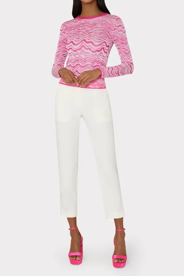 Sweaters & Knits-MILLY Wave Jacquard Crewneck Pullover Pink/Ecru