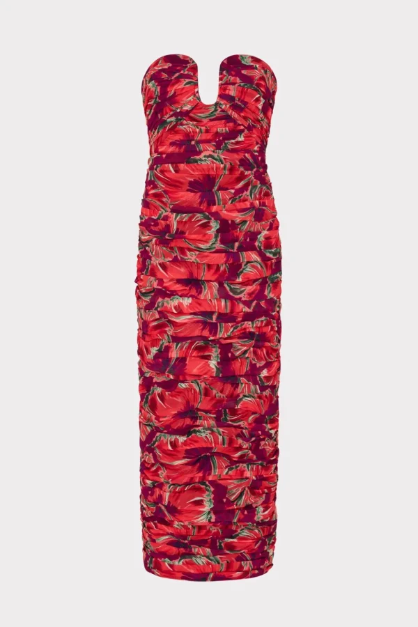 Guest Of Dresses-MILLY Windmill Floral Chiffon Dress Red Multi