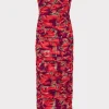Evening Gowns-MILLY Windmill Floral Chiffon Dress Red Multi