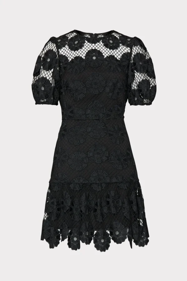 yasmin_daisy_lace_dress_0.webp Jumpsuits & Rompers-MILLY Yasmin Daisy Lace Dress Black
