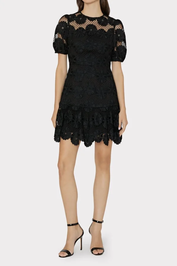 Mini Dresses-MILLY Yasmin Daisy Lace Dress Black