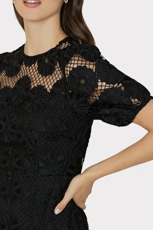 Mini Dresses-MILLY Yasmin Daisy Lace Dress Black
