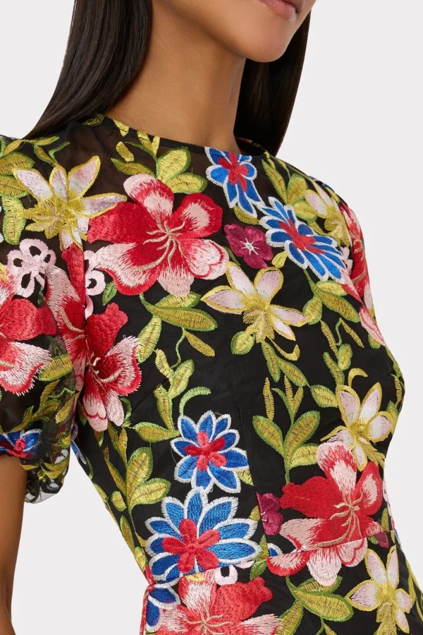 Guest Of Dresses-MILLY Yasmin Floral Embroidery Dress Red Multi