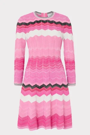 zig_zag_long_sleeve_flare_0-3.webp Pink Dresses-MILLY Zig Zag Long Sleeve Flare Dress Pink Multi