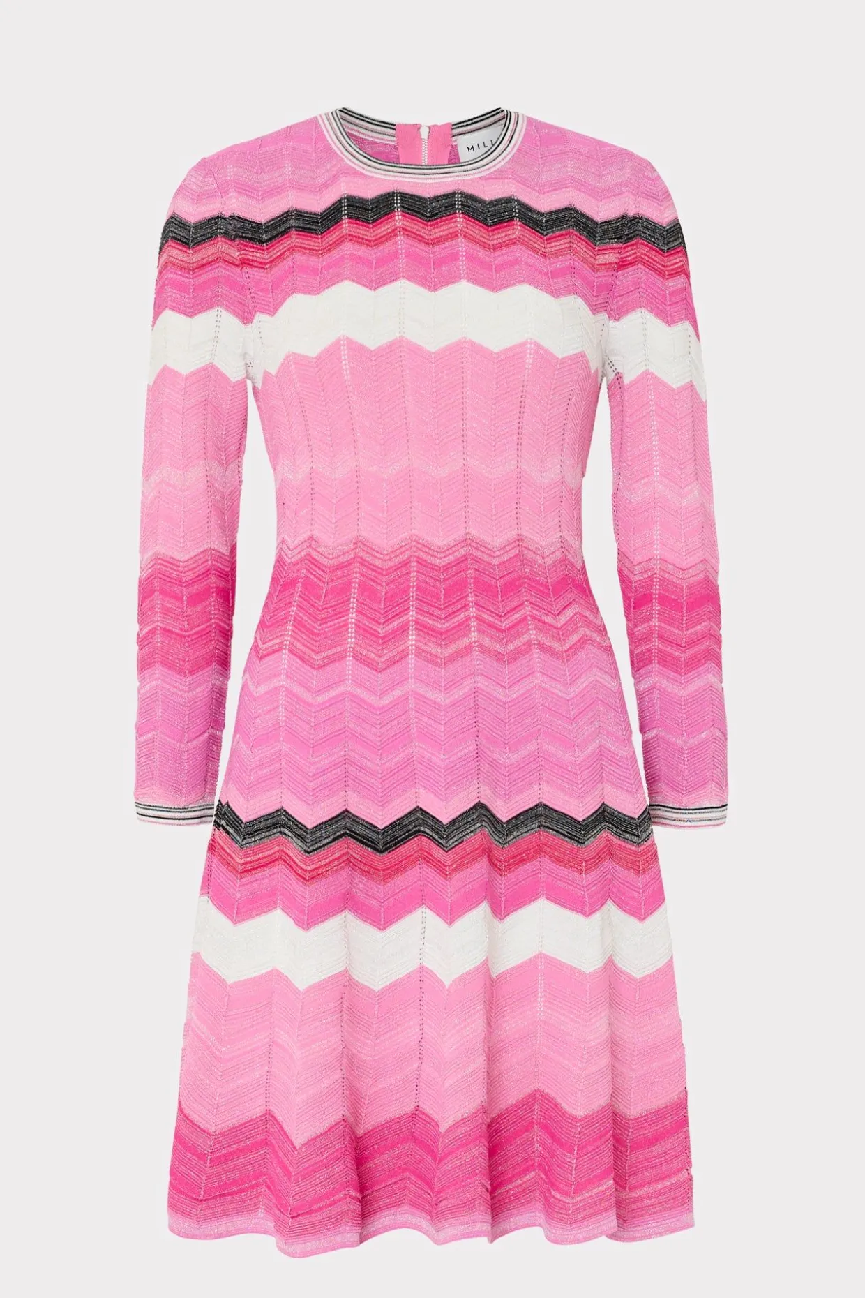 zig_zag_long_sleeve_flare_0.webp Jumpsuits & Rompers-MILLY Zig Zag Long Sleeve Flare Dress Pink Multi